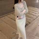 Evergreen Tame / 2Way Open Half Skirt High Waist Thin Half Skirt Soft Knitted Skirt