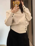The Collar Irregular Niche Design-Sensitive Slanted Door Slimming Inside A Coat French Retro Striped Shirt For Women