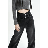 High-Waisted Broad-Legged Cowboy Trousers Women's 2025 Winter Retro Straight-Panel Thin Loose Ins Trousers Tumbling