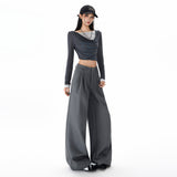 2026 Autumn New Wide-Legged Trousers Women's Loose Folding Casual Casual Pure Color Straight-Tight Trousers Women Thick