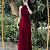Sensing Black Hanging Neck Sleeveless Dress Woman 2025 Summer New French Temperament Open Fork Waist Long Skirt