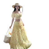 Summer Dopamine Seaside Holiday Wind Small Daisiness Daisiness Flowers Sexy Thumbs Top Women Embroidery Skirt Suit