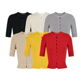 Korean Temperament Sleeve Knitted Cardigan Blouse Spring And Summer New Round-Neck Foundation Bottoming Shirt Short-Sleeved T-Shirt Girl