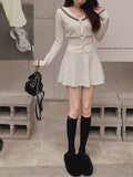 You/ Can Luli Rabbit Ears V-Neck Small Sweater + Fine Folded Skirt Sweet Girl Autumn And Winter Suit Fashion Temperament