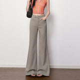 Light Gray Lazy Wind High-Waist High-Waist Elastic Micro-Tpeaker Jeans Women 2026 Spring New Thin Temperament Trumpet Trousers