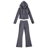 Casual Sports Babes Hooded Jacket Suit Women In Autumn Wearing A Cardigan Jacket Micro-Trag Trousers Two Sets