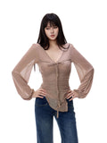 V-Neck Design Sense Of The Small Girl Autumn New Body-In-Law Inside The Bottom Shirt T-Shirt