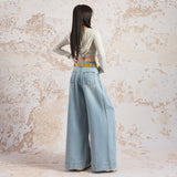 Light-Colored Ice Silk Cowboy Broad Leg Trousers Women 2026 Summer Thin Silk Loose Thin Falling Straight Trousers