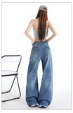 New Paris Buckle Adjustment Waist Design White Jeans Women High-Waisted Loose-Ragging Wide-Legged Trousers