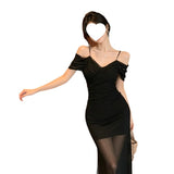 2026 Sexy Babes Dress Sexy Low-Breasted Dress Folded Long Bag Hip Skirt