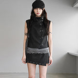 Korean Ins Niche Retro High-End Collar Double Buckle Thin Short Sleeveless Workwear Tin Front Of The Tatry Blouse Blouse