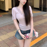 Poetic Lace Group Heavy Industry Lace Embroidered Wool Knitting Top Short-Sleeved Lace Skirt