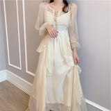 New French First Love Orange Fairy Dress Super Fairy Show Thin Slings Long-Sleeved Dress Two Sets Of Women's Clothing