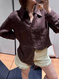 No D Recommendation! French Jin Guo Linen Brown Coffee Shirt Female Polo Collar Long Sleeve Commute Sunscreen Shirt Top