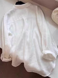 Old Money Style White Linen Cotton Shirt Women Summer Leisure Free Long Sleeves Thin Sunscreen Shirt