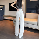 100% Lyselle Ice Silk YKK Jeans Women Pure White Cool Sense Of Permeability Light Skiny White Broad Legs Thin