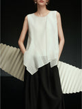 White Lotus Edge Acetic Acid Sleeveless Little Shirt Women 2025 Summer New High-End Feel Sky Chiffon Shirt
