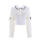 Large-Size College Wind Back Belt Bow Strap Girl Autumn And Winter Pure Want Sweet Doll Shirt Two Sets