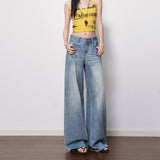 Blue Straight-Tight Texture High-Rise Broad-Legged Jeans Women 2026 Spring New Non-Legged Texture Mop Cotton
