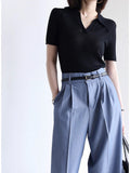 Sleeve Lyselle Summer Polo Collar Short-Sleeved Knitted Shirt Women's T-Shirt Simple Temperament Thin Top