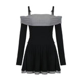2025 Splicing Colliding Color Slings French Pure-Want Style Dress College Wind To Show Thin Temperament A Word Skirt Woman