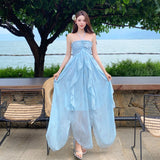 2025 New French Retro Lotus Side Hanging Neck Long Skirt Female Holiday Style Temperament Waist Thin Dress