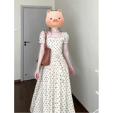 French Retro Niche White Wave Dot Short-Sleeved Dress Women's 2026 New Summer Temperament Waist Dress