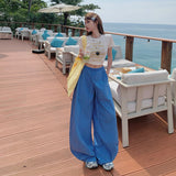 YC& High-Waist Loose Broad Leg Trousers Loose Waist Cutter Spring And Summer Casual Pants Women Summer Thin