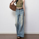Light Blue Water Wash Elasticity Low-Rise Jeans Women 2026 Spring New Thin Texture Without Leg Horn Pants