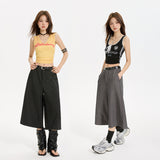 TXJ Black Striped Casual Seven-Point Shorts Women's Summer New High-Waisted Languid Straight Straight Leg Suit Pants
