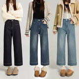 Autumn And Winter New Small Bullet Straight Jeans Women High Waist With Small Eight Nine Minutes Of Smoke Tube Grandmother Pants