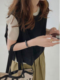 Spring And Autumn Gray Short Cotton Vest Vest Women Design Small Group Of Guards Shoulder Folded Wearing Sleeveless Top