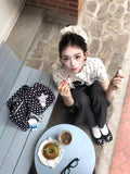 Summer Korean Vintage White Wave Point Cute Full Printed Puppy Short Sleeve T-Shirt Girl's Waist Showing Thin Shoulder Tide