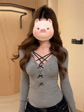 Long-Sleeved T-Shirt For Girls Winter Small Waist Lace Bottom Shirt Slim Hottie Top