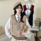 Collider Short-Sleeved Knitted Shirt Sweater Female College Wind Bump Color V Collar Vest Early Autumn Coat New Female Horse Clip