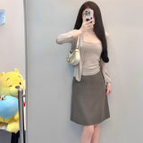 Autumn Smart Style Set Knitted Long Sleeve Open Shirt Two Sets Of Solid Color Sling Sweater Wool Knitted Skirt