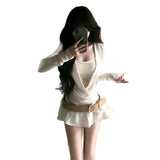 French Sexy Lace Splicing Collar Body T-Shirt High-Waist Short Skirt Two Sets Of Pure Lust Wind Spring Wear