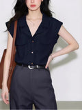 French Tibetan Blue Collar Short-Sleeved Shirt Summer 2026 This Year's Popular Explosion Of Women's High-End Commuting Top