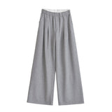 Vintage Splicing Waist Gray Broad-Legged Pants Women Autumn Loose Languid Leisure Sweats