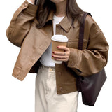 South Korea Chic Autumn Handsome Handsome Single Buckle Loose Leisure Long-Sleeved Locomotive Dress Short Coat Woman