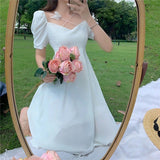 French First Love White Dress Fairy Super Fairy Sen Tied Waist Thin Square Dress Gentle Temperament Dress Summer
