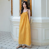 Looking For Yellow Tuxedo Sling Dress Women's Summer High-End Feeling Super Good Seaside Holiday Temperament Long Skirt