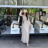 French Gentle Wind Mesh Splicing Collar Dress Niche Design Feel Beautiful Temperament Seaside Holiday Long Skirt