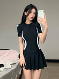 Boles 8499 Special Conservative Dress Covered Belly Skinny Sports Flat Horn Swimsuit