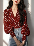 Red Wave Point Long-Sleeved Shirt Woman 2025 Spring And Autumn New French Retro Style Temperament Reduction Top