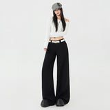 After Clipping Black Low-Waist Casual Suit Female Autumn And Winter Hottie Loose Feeling Straight Broad Leg Trousers & Length
