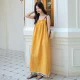 Looking For Yellow Tuxedo Sling Dress Women's Summer High-End Feeling Super Good Seaside Holiday Temperament Long Skirt