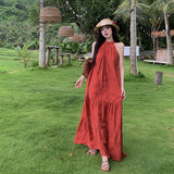 2026 New Chinese Style Retro Red Hanging Neck Dress Summer Temperament Simple Yunnan Tourism Holiday Dress