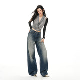 Winter Plan 25 Spring New Mid-Rise Rollover Retro Water Wash Broad Leg Pants