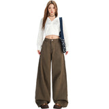 6603 New Brown Coffee Color Retro Water Wash Old Jeans Men And Women Loose Straight Broad Leg Pants
